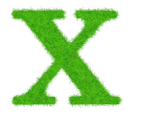 Letter "X" is decorated by a juicy green grass. Lay down a word from lettersの写真素材