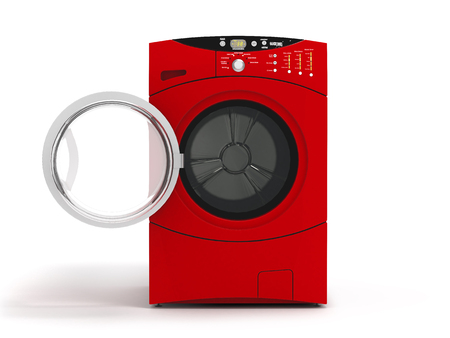 Isolated washing machine with opened door on a white background.3D illustration.の写真素材