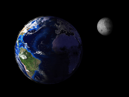 planet Earth and Moon from space on a black background 3d