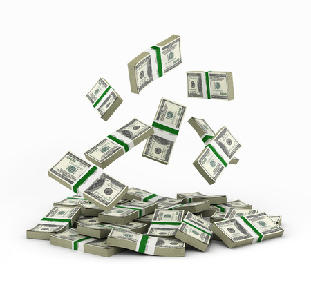 big pile of money american dollar bills on white background 3d illustrationの写真素材