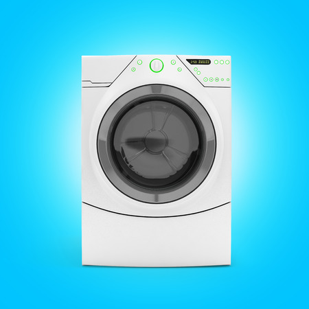 Washing machine on blue gradient background 3d renderの写真素材