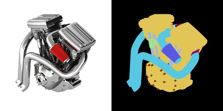 Motorcycle engine v twin isolated on white background with alpha colour 3dの写真素材