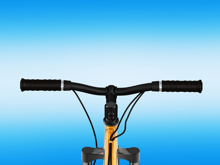 view of the bicycle handlebar on blue gradient background 3d renderの写真素材