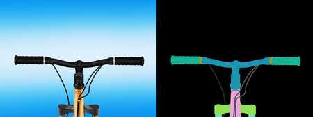 view of the bicycle handlebar on blue gradient background with alpha colour 3d render