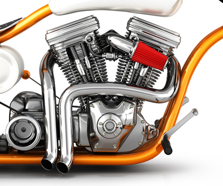 Motorcycle engine v twin isolated on white background 3d illustrationの写真素材