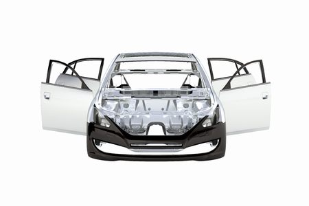 body car with no wheel front view without shadow isolated on white background 3dの写真素材