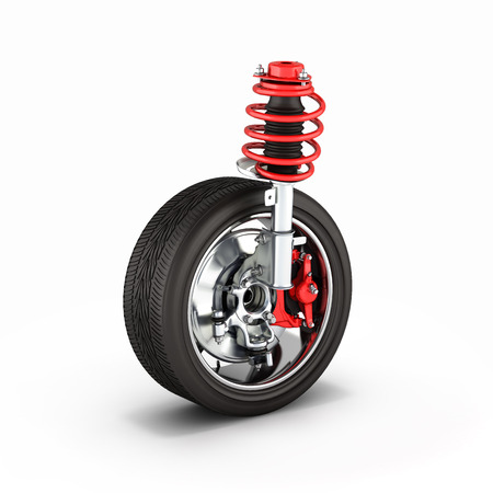 suspension of the car with wheel on white background 3dの写真素材