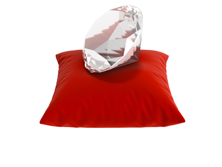 diamond on a pillow without shadow on white background 3d renderの写真素材