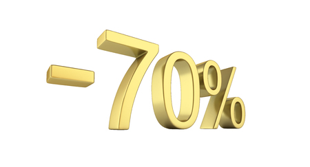 Gold text 70 percent off on white background without shadow 3D renderの写真素材