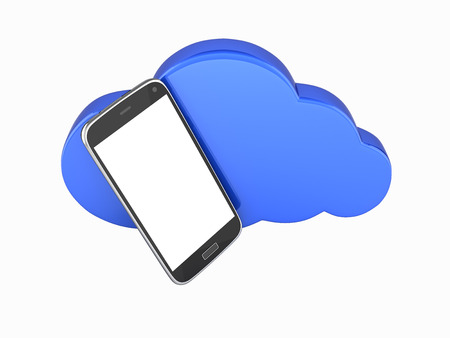Concept of cloud storage Smartphone with cloud storage app on white background 3d without shadowの写真素材