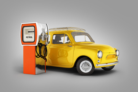 retro car standing at the gas station car refueling illustration on grey gradient background 3dの写真素材