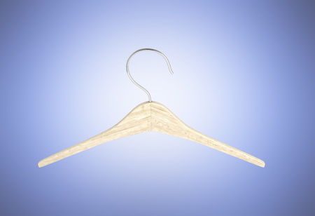 Wooden clothes hanger illustration of Classic Clothes Hanger isolated on blue gradient 3dの写真素材