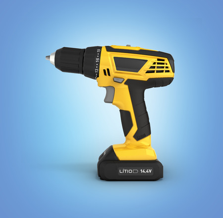 Cordless screwdriver with a drill isolated on blue gradient background 3dの写真素材