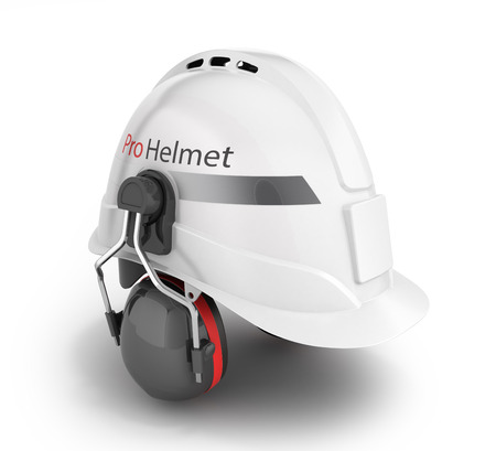 Hard hat safety halmet with earmuffs isolated on white background 3dの写真素材