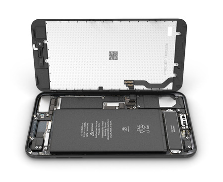 Smartphone in the open state Illustration of smartphone components isolated on white background 3d...