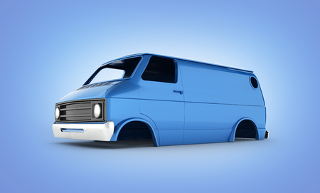 body van with no wheel isolated on blue gradient background 3dの写真素材