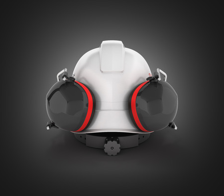 Hard hat safety halmet with earmuffs isolated on black gradient background 3dの写真素材