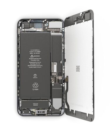 Smartphone in the open state Illustration of smartphone components isolated on white background 3d renderの写真素材