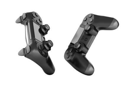 Black gamepad isolated on white background 3d rendering without shadowの写真素材