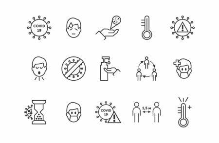 coronavirus covid-19. Coronavirus line icon set. Included icons as  virus, outbreak, contagious, contagion, infection and more.のイラスト素材