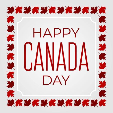 Celebrate the national day of Canada. Red canadian maple leaves with lettering Happy Canada day. Greeting card, poster for national celebration party, independence day, travel bannerのイラスト素材