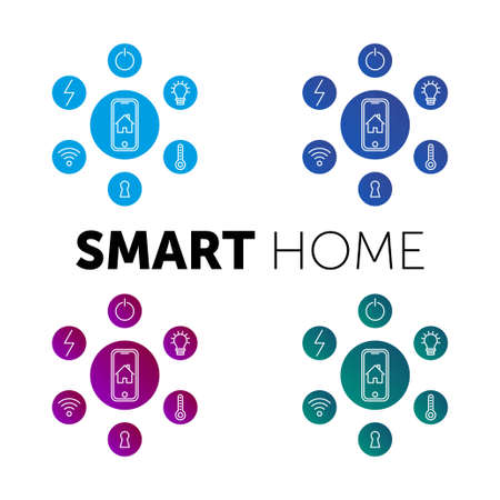 Smart home control concept. Smart house infographic. Concept home with technology system. Flat design style vector illustration.のイラスト素材