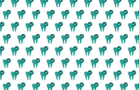 Seamless pattern of dentistry symbols: dental tools, braces, teeth, implant, toothache, hygiene, tooth decay, family dentalのイラスト素材