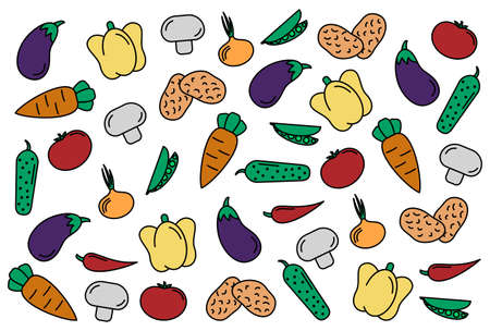 Vegetables seamless pattern. Linear graphic. Vegetables background. Scandinavian style. Healthy food...