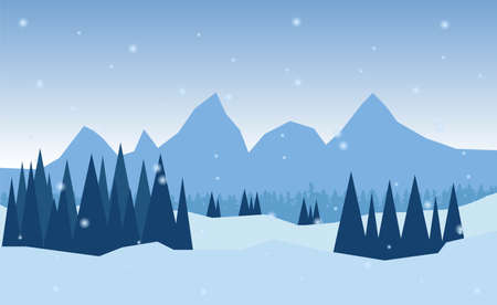Vector of winter scene, white snow, mountains and blue sky.のイラスト素材