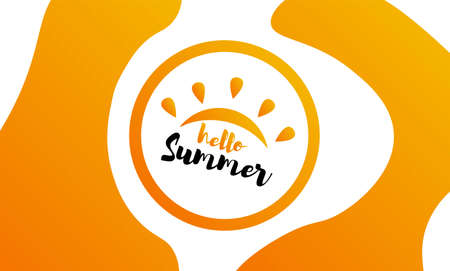 Hello Summer Text Title Poster Design with Realistic 3D Vector Elements and Decorations in Yellow...