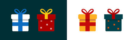 Set of colorful vector gift boxes with bows and ribbons.のイラスト素材