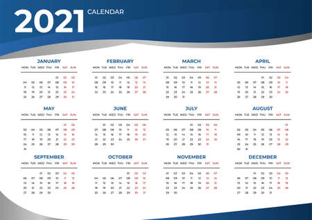 Wall calendar for 2021 year in clean minimal style. Corporate design planner template. Week Starts on Monday. Set of 12 Months. Ready for print.のイラスト素材