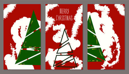 Merry christmas and happy new year red xmas pine tree in low poly style, holiday decoration card design. EPS10 vector.のイラスト素材