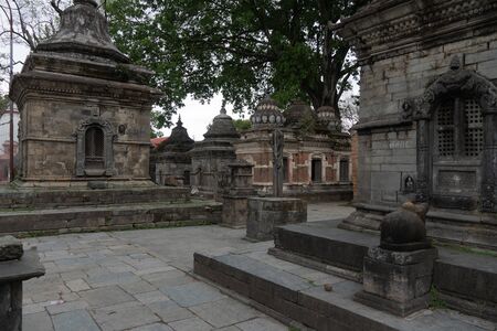 Votive temples and shrines in a row at Pashupatinath Templeの写真素材