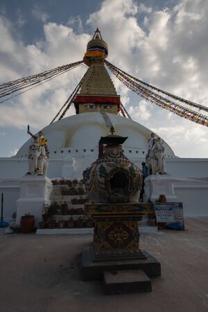 Nepal, Kathmandu. Boudhanath stupa with prayer flagsの写真素材