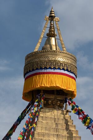 Nepal, Kathmandu. Boudhanath stupa with prayer flagsの写真素材