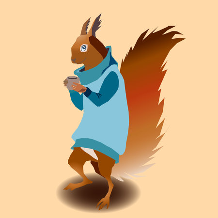 Vector illustration of squirrel in sweater with cup.のイラスト素材