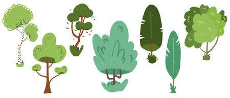 Hand drawn tree collection for park and suburban landscape designのイラスト素材