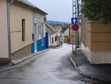 Empty streets of the small town early summer morningの写真素材