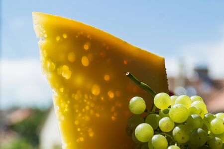 Still life composition - nature morte - with cheese and grapesの写真素材