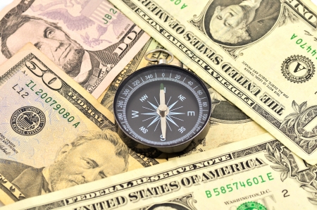 Compass and dollors moneyの写真素材