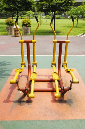 fitness equipment in public parkの写真素材