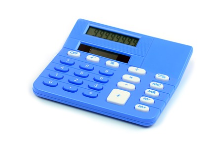 blue calculator on white backgroundの写真素材