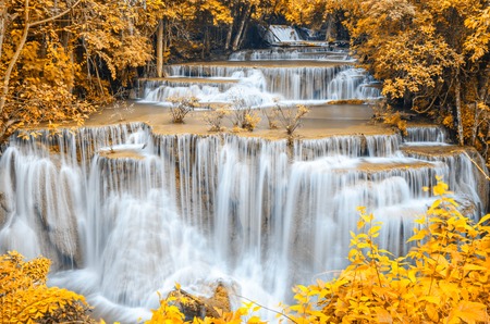 Deep forest Waterfall ,Huay Mae Khamin, Kanchanaburi ,Thailandの写真素材