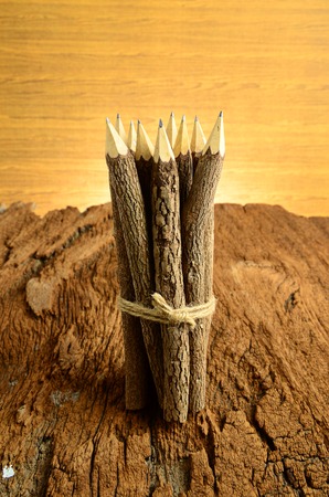 group of pencil on wooden background