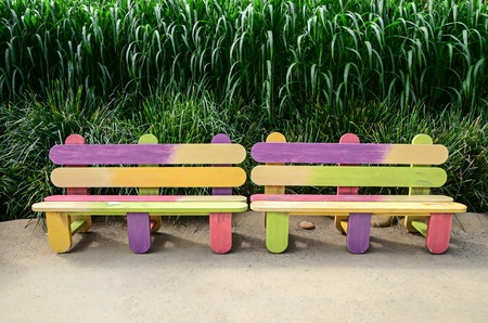 fancy wood benchの写真素材