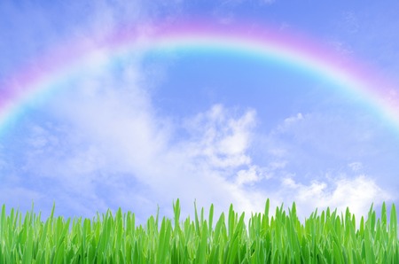 rainbow over blue skyの写真素材