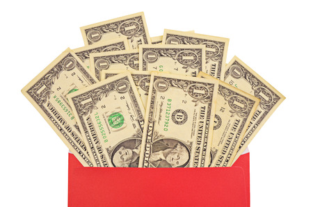 Money Cash in Red Envelope isolated on White Background. Chinese new year themeの写真素材