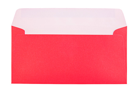 open red envelope isolated on white backgroundの写真素材