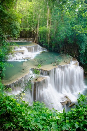 Deep forest Waterfall ,Huay Mae Khamin, Kanchanaburi ,Thailandの写真素材